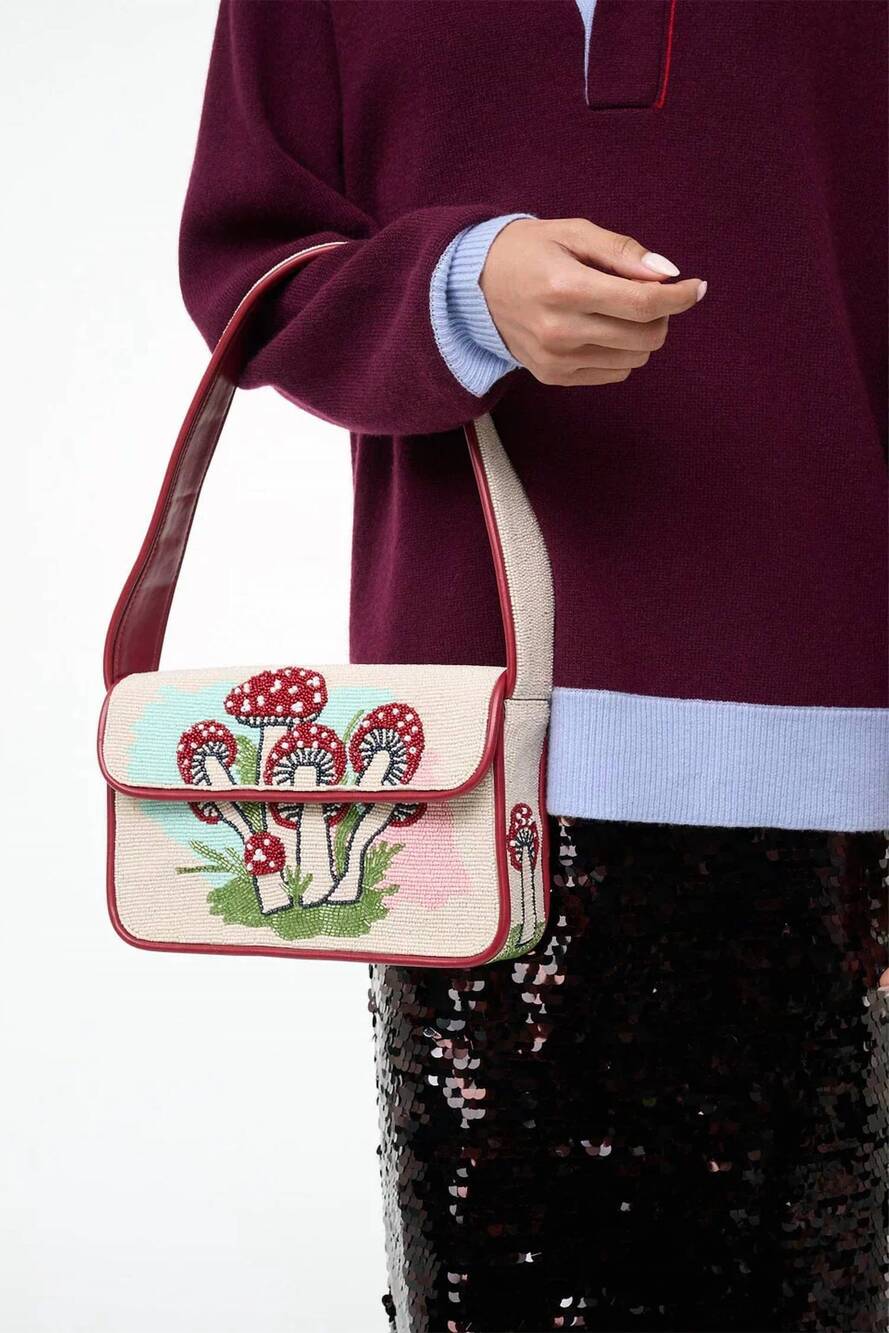 NEW STAUD women's tommy beaded bag in mushroom tea - Picture 4 of 4